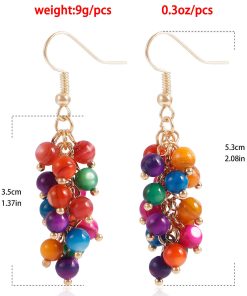 Beaded Shell Drop Earrings - Creative Mixed-Color Grape Cluster Design - Exquisite European and American Chinese-Style Accessories