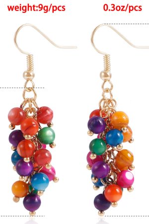 Beaded Shell Drop Earrings - Creative Mixed-Color Grape Cluster Design - Exquisite European and American Chinese-Style Accessories