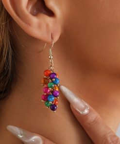 Beaded Shell Drop Earrings - Creative Mixed-Color Grape Cluster Design - Exquisite European and American Chinese-Style Accessories