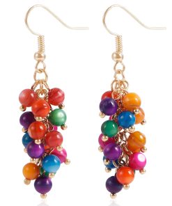 Beaded Shell Drop Earrings - Creative Mixed-Color Grape Cluster Design - Exquisite European and American Chinese-Style Accessories
