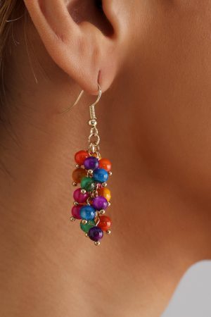Beaded Shell Drop Earrings - Creative Mixed-Color Grape Cluster Design - Exquisite European and American Chinese-Style Accessories