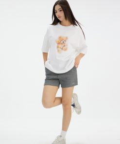 Bear Graphic Sports Short Sleeve T-Shirt in American Casual Style with Round Neck - Trendy 90s Inspired Design