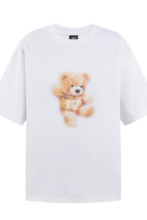 Bear Graphic Sports Short Sleeve T-Shirt in American Casual Style with Round Neck - Trendy 90s Inspired Design