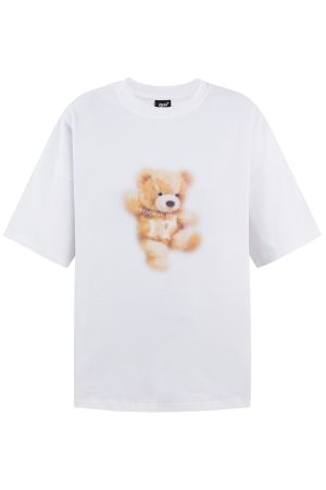 Bear Graphic Sports Short Sleeve T-Shirt in American Casual Style with Round Neck - Trendy 90s Inspired Design
