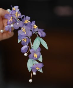 Beautiful Silk Embossed Fairy Hair Accessory - Purple Ethereal Hanfu Headpiece for Classical Dance, Handmade Side Clip