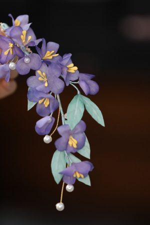 Beautiful Silk Embossed Fairy Hair Accessory - Purple Ethereal Hanfu Headpiece for Classical Dance, Handmade Side Clip