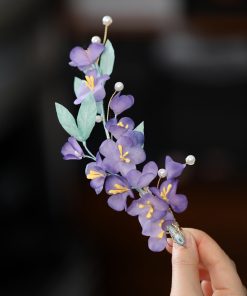 Beautiful Silk Embossed Fairy Hair Accessory - Purple Ethereal Hanfu Headpiece for Classical Dance, Handmade Side Clip