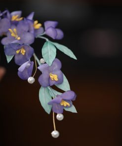 Beautiful Silk Embossed Fairy Hair Accessory - Purple Ethereal Hanfu Headpiece for Classical Dance, Handmade Side Clip