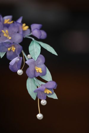 Beautiful Silk Embossed Fairy Hair Accessory - Purple Ethereal Hanfu Headpiece for Classical Dance, Handmade Side Clip