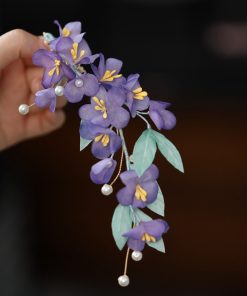 Beautiful Silk Embossed Fairy Hair Accessory - Purple Ethereal Hanfu Headpiece for Classical Dance, Handmade Side Clip