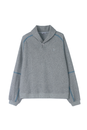 Beige Color-Blocked Terry Polo Sweatshirt for Fall/Winter 2025 - Trendy Casual Layering Essential