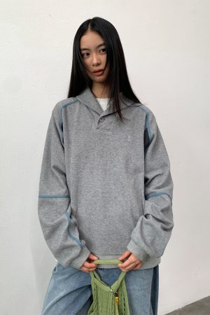 Beige Color-Blocked Terry Polo Sweatshirt for Fall/Winter 2025 - Trendy Casual Layering Essential