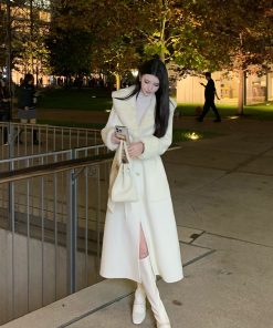 Beige Double-Faced Woolen Coat for Women, Mid-Length Winter Outerwear, High-End Quality, Stylish and Warm