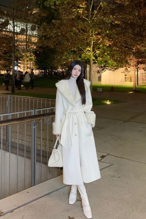 Beige Double-Faced Woolen Coat for Women, Mid-Length Winter Outerwear, High-End Quality, Stylish and Warm
