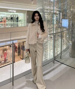 Beige Eco-Friendly Fur Short Coat for Women, Elegant Chanel Style, High-End Quality, New Winter Collection, Sophisticated Outerwear