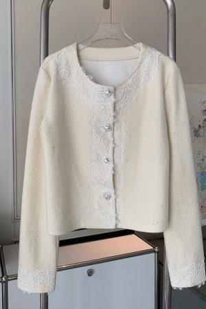 Beige Knitted Little Chanel Style Two-Piece Shirt and Skirt Fashion Set for Women - Elegant 90s Inspired Look