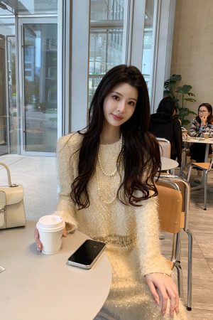 Beige Knitted Straight Midi Skirt for Women, Stylish High-End Fashion, Versatile 90s-Inspired Long Skirt