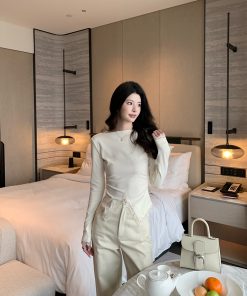 Beige Lace Waist Shaper Thick Knitted Base Layer Top for Women, Slimming Fitted Style, Perfect for Layering and Everyday Wear