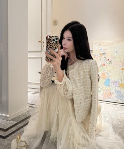 Beige Long Sleeve Jacket for Women, Chanel-style, High-End Quality, Versatile Spring Fashion, Elegant Layering Piece