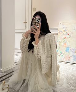 Beige Long Sleeve Jacket for Women, Chanel-style, High-End Quality, Versatile Spring Fashion, Elegant Layering Piece