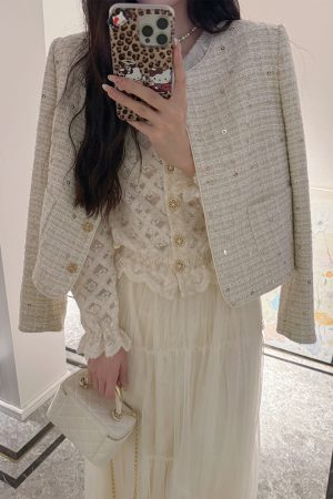 Beige Long Sleeve Jacket for Women, Chanel-style, High-End Quality, Versatile Spring Fashion, Elegant Layering Piece