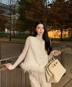 Beige Sequined Patchwork Vest - Women's Sleeveless Top in Chinese Style for Spring - Chic Small Fragrant Design