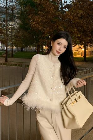 Beige Sequined Patchwork Vest - Women's Sleeveless Top in Chinese Style for Spring - Chic Small Fragrant Design