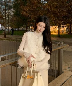 Beige Sequined Patchwork Vest - Women's Sleeveless Top in Chinese Style for Spring - Chic Small Fragrant Design