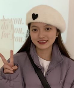 Beige Vintage Rabbit Fur Beret for Women, Autumn Winter Fashion, Japanese British Style Wool Painter's Hat, Trendy Warm Accessory