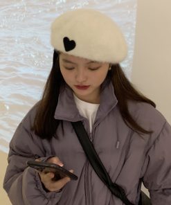 Beige Vintage Rabbit Fur Beret for Women, Autumn Winter Fashion, Japanese British Style Wool Painter's Hat, Trendy Warm Accessory