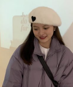 Beige Vintage Rabbit Fur Beret for Women, Autumn Winter Fashion, Japanese British Style Wool Painter's Hat, Trendy Warm Accessory