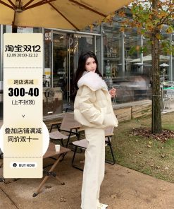 Beige Wide-Leg Corduroy Casual Pants for Women - Thickened Elegant Glutinous Rice Style - Trendy Streetwear Fashion