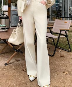 Beige Wide-Leg Corduroy Casual Pants for Women - Thickened Elegant Glutinous Rice Style - Trendy Streetwear Fashion