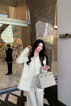 Beige Wool Short Chanel-Style Jacket for Women, High-End Loose Versatile Outerwear, Fashionable Layering Piece