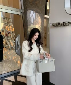 Beige Wool Short Chanel-Style Jacket for Women, High-End Loose Versatile Outerwear, Fashionable Layering Piece