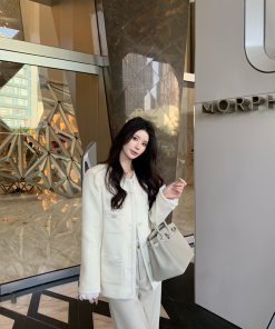 Beige Wool Short Chanel-Style Jacket for Women, High-End Loose Versatile Outerwear, Fashionable Layering Piece
