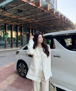 Beige Wool Short Chanel-Style Jacket for Women, High-End Loose Versatile Outerwear, Fashionable Layering Piece