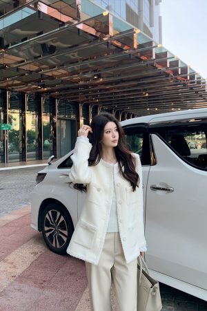 Beige Wool Short Chanel-Style Jacket for Women, High-End Loose Versatile Outerwear, Fashionable Layering Piece