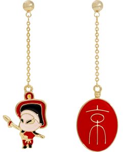Beijing Opera-Inspired Asymmetrical Red Long Earrings - High-End Trendy Style for 2025, Unique National Style Jewelry