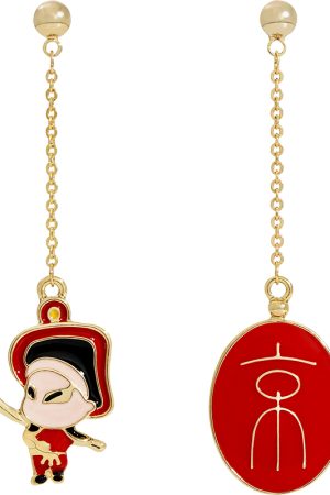Beijing Opera-Inspired Asymmetrical Red Long Earrings - High-End Trendy Style for 2025, Unique National Style Jewelry