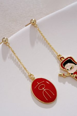 Beijing Opera-Inspired Asymmetrical Red Long Earrings - High-End Trendy Style for 2025, Unique National Style Jewelry