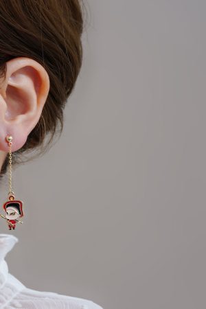 Beijing Opera-Inspired Asymmetrical Red Long Earrings - High-End Trendy Style for 2025, Unique National Style Jewelry