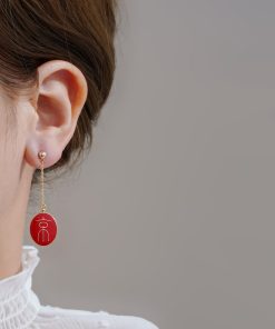 Beijing Opera-Inspired Asymmetrical Red Long Earrings - High-End Trendy Style for 2025, Unique National Style Jewelry