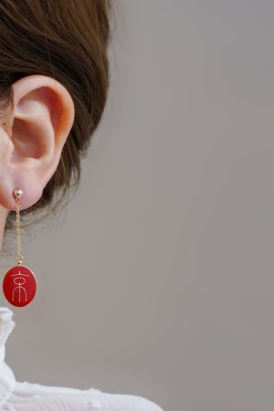 Beijing Opera-Inspired Asymmetrical Red Long Earrings - High-End Trendy Style for 2025, Unique National Style Jewelry