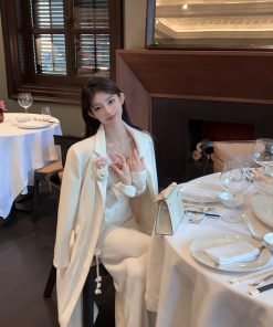 Bell Sleeve White Wool Knitted Mermaid Dress with Floral Ribbon - Autumn Winter Slim Fit Fashion