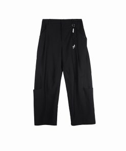 Black 3D Structure Pants with Brown Decorative Lines for a Bold Look - Trendy Y2K Style Fashion Bottoms