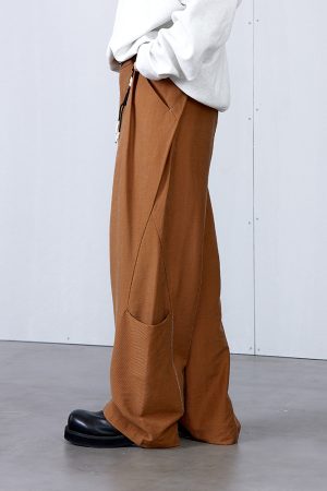 Black 3D Structure Pants with Brown Decorative Lines for a Bold Look - Trendy Y2K Style Fashion Bottoms