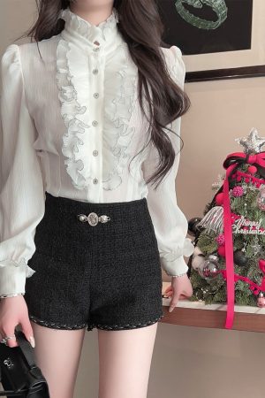 Black A-Line Woolen Shorts for Women - High Waist, 30% Wool, Petite Fit - Winter Fashion Essentials