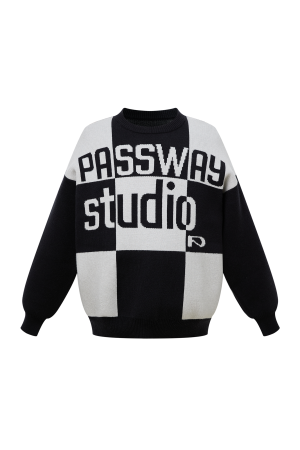 Black and White Checkerboard Thickened Sweater Jacket - Casual Unisex Autumn Winter Fashion with a Luxe Feel
