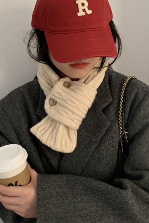 Black and White Checkered Knitted Scarf for Women - 2025 Winter Korean Style Versatile Shawl Neck Warmer